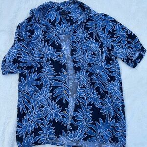 Men's Blue Leaf Print Shirt